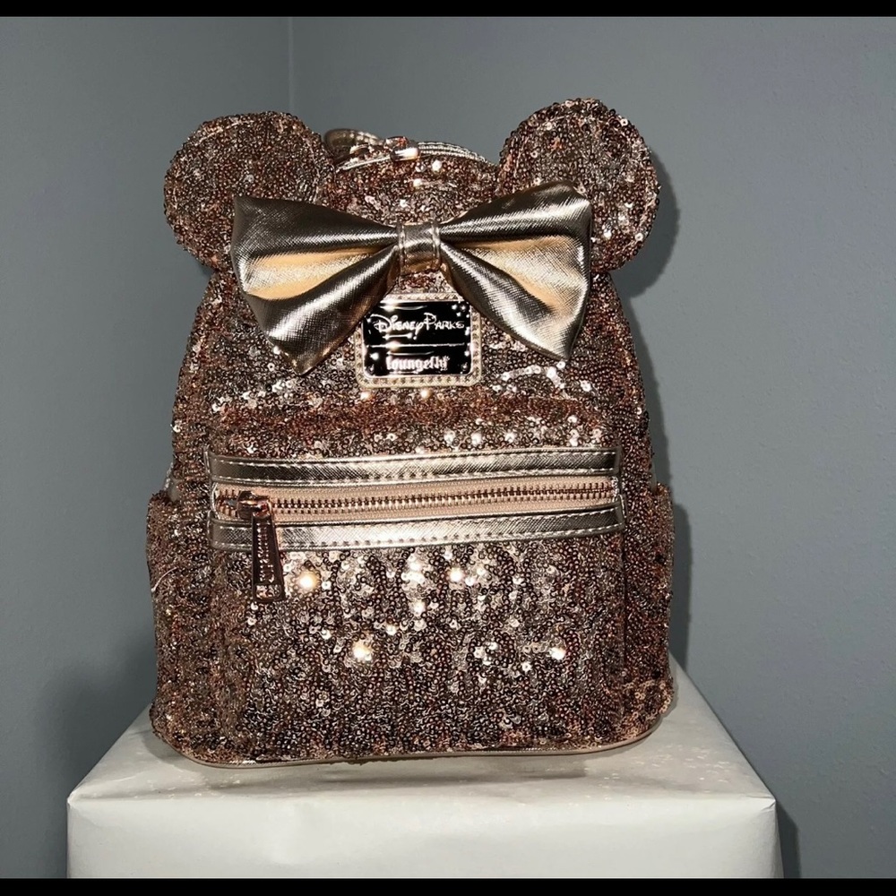 Disney parks Minnie Mouse Rose Gold Loungefly backpack, Brand New